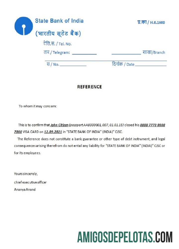 Referência de fechamento do Banco do Estado da Índia da Índia modelo